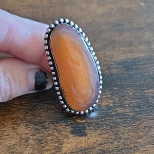 Silver Plated Orange Agate Ring